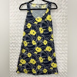 Love Nation Women’s Dark Blue and Yellow Floral Scoop Neck Sleeveless Midi Dress